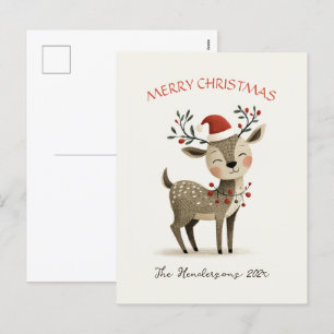 Cute Reindeer Retro julvykort Helg Vykort