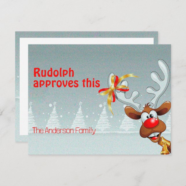 Cute reindeer Rudolph christmas wishes Postcard Julkort (Fram/baksida)