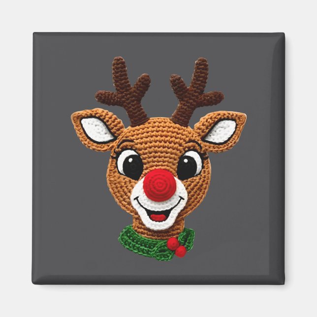 Cute Reindeer Rudolph Crochet Xmas Pajamas Holiday Magnet (Framsidan)