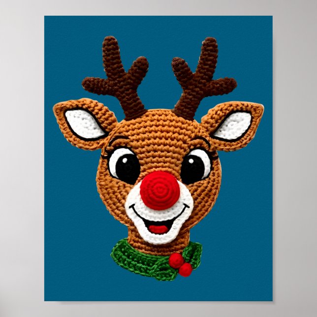 Cute Reindeer Rudolph Crochet Xmas Pajamas Holiday Poster (Framsidan)