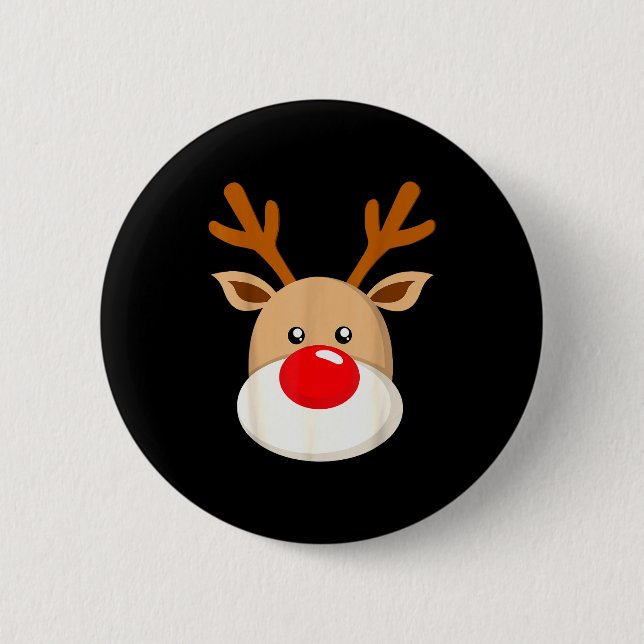 Cute Reindeer Rudolph Red Nose Christmas Antlers  Knapp (Framsida)