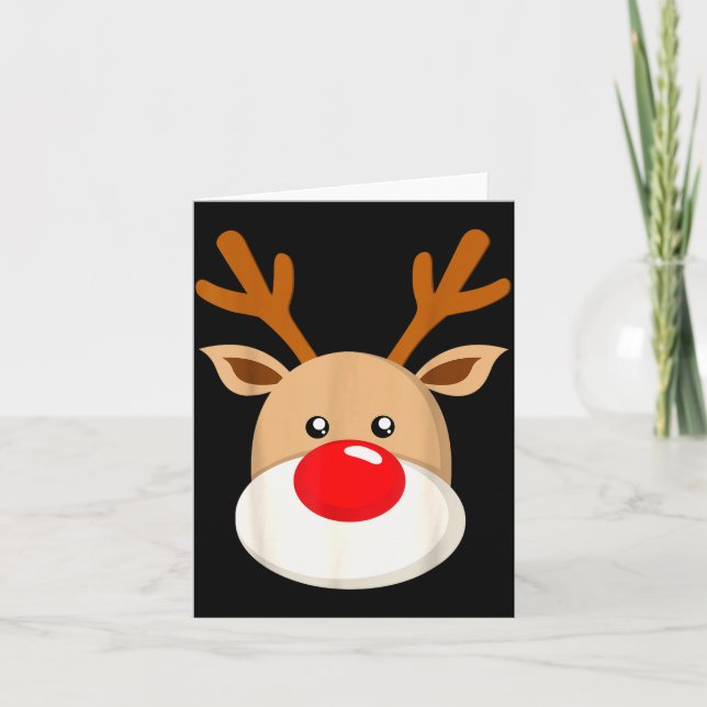 Cute Reindeer Rudolph Red Nose Christmas Antlers  Kort (Framsida)