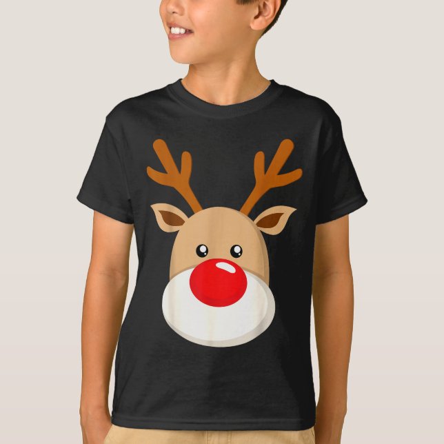 Cute Reindeer Rudolph Red Nose Christmas Antlers  T Shirt (Framsida)