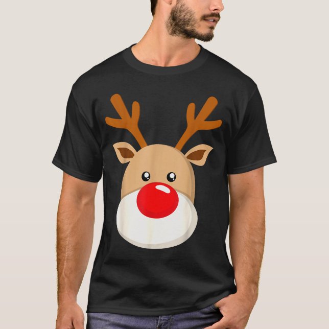 Cute Reindeer Rudolph Red Nose Christmas Antlers  T Shirt (Framsida)