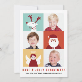 Cute Reindeer, Santa and Angel Blocks Julkort
