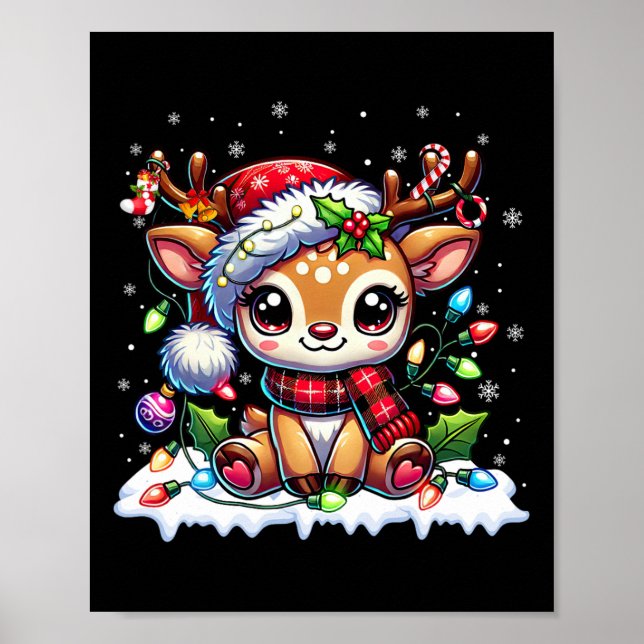 Cute Reindeer Santa Christmas Xmas Girls Women Kid Poster (Framsidan)