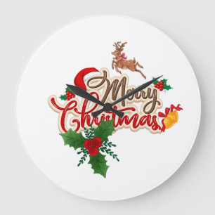 Cute Reindeer & Santa Hat God jul Stor Klocka