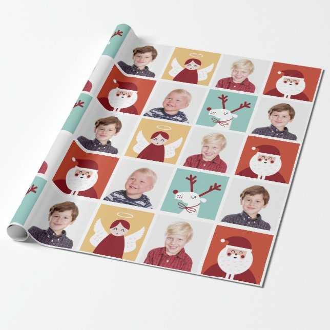 Cute Reindeer, Santa och Angel Blocks Presentpapper (Utrullad)