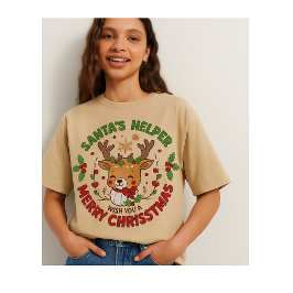 Cute Reindeer Santa's Helper Christmas T Shirt