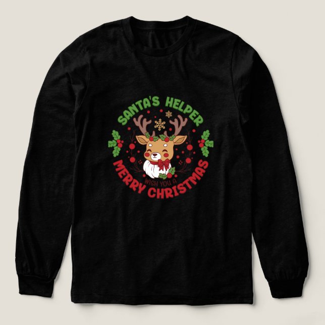 Cute Reindeer Santa's Helper Christmas T Shirt (Design framsida)
