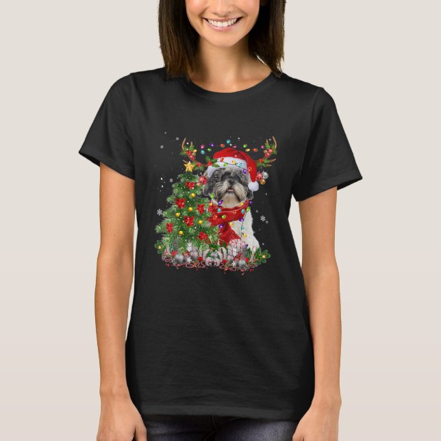 Cute Reindeer Shih Tzu Hund Julgran Gips T Shirt (Framsida)