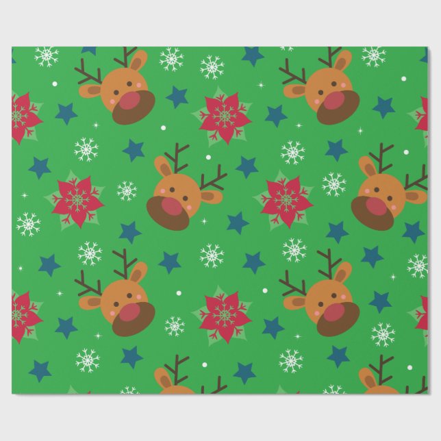Cute Reindeer & Snowflake Christmas Wrapping Paper Presentpapper (Platt)