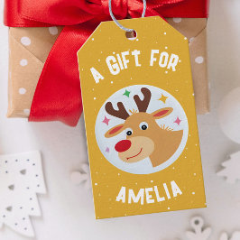 Cute Reindeer Snowflakes Kid`s Name Christmas  Presentetikett