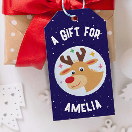 Cute Reindeer Snowflakes Kid`s Name Christmas  Presentetikett