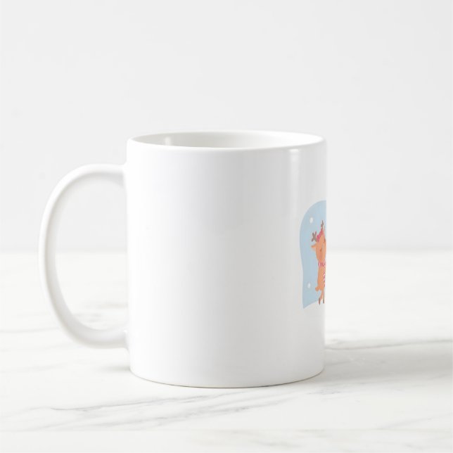 Cute Reindeer som Bygger A Snögubbe Kaffemugg (Vänster)