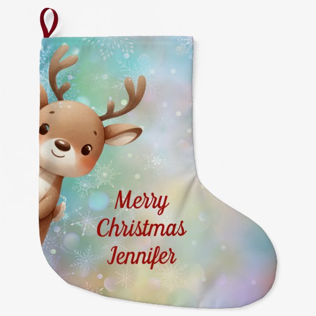Cute Reindeer Stor Julstrumpa (Framsidan)