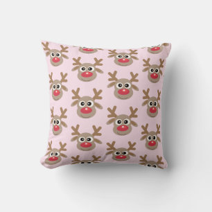 Cute Reindeer Tecknad jul Mönster Girly Rosa Kudde