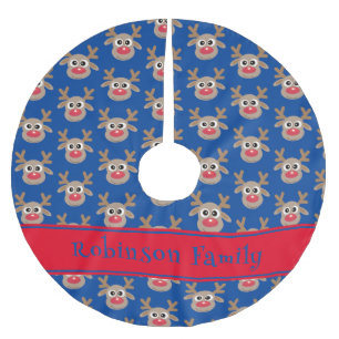 Cute Reindeer Tecknad Mönster Red Grönt Julgransmatta Borstad Polyester