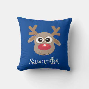 Cute Reindeer Tecknad Namn Blue jul Kudde
