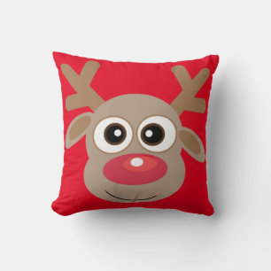 Cute Reindeer Tecknad Red jul Kudde