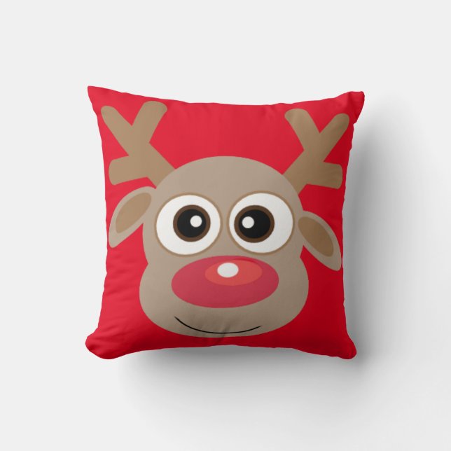 Cute Reindeer Tecknad Red jul Kudde (Framsida)