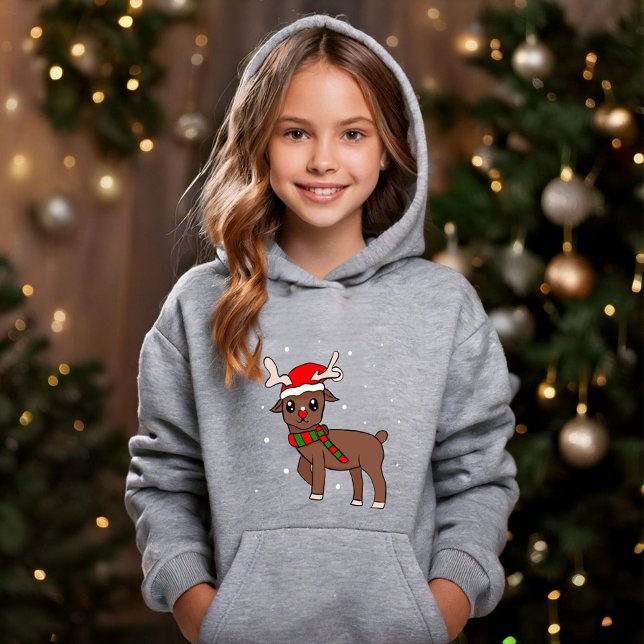 Cute Reindeer Teckning med Snöflingor jul T Shirt (Skapare uppladdad)