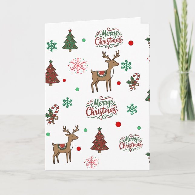 Cute Reindeer & Tree Merry Christmas Holiday Card Kort (Framsida)