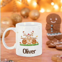 Cute Reindeer Trio-Helgdag med ditt namn Kaffemugg