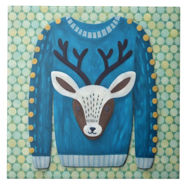 Cute Reindeer Ugly Sweater Holiday Art Tile Kakelplatta (Framsidan)