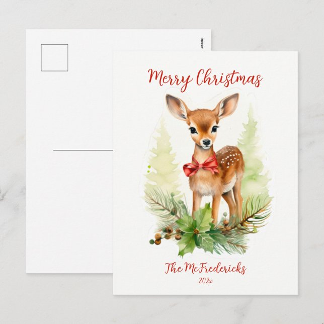Cute Reindeer Vintage Christmas Postcard Helg Vykort (Fram/baksida)
