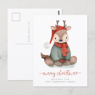 Cute Reindeer Watercolor God jul Helgdag Vykort