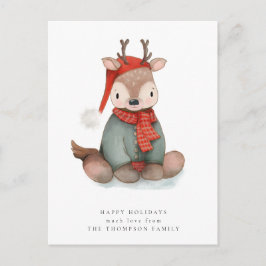 Cute Reindeer Watercolor Helgdag Postcard Vykort