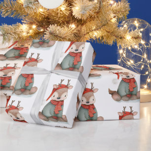 Cute Reindeer Watercolor Mönster Helgdag Presentpapper