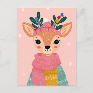 Cute Reindeer Watercolor Whimsical jul Vykort