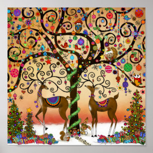 Cute Reindeer Whimsics Ornaments jul Poster
