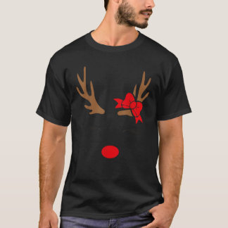 Cute Reindeer With Bow For Girls Christmas Idea  T Shirt