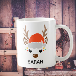 Cute Reindeer with Santa Hat Custom Name Kaffemugg