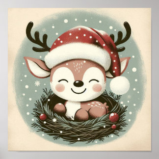 Cute Reindees med snöglobe Kids Room Wall Art Poster