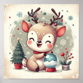 Cute Reindees med snöglobe Kids Room Wall Art Poster
