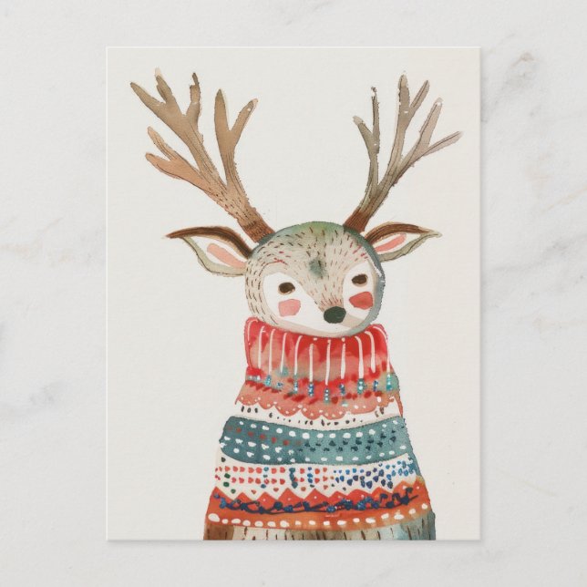 Cute Reindei Ugly Sweater Watercolor jul Vykort (Framsida)