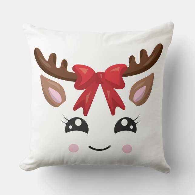 Cute Reindeine julpillow/Tan Rand Kudde (Framsida)