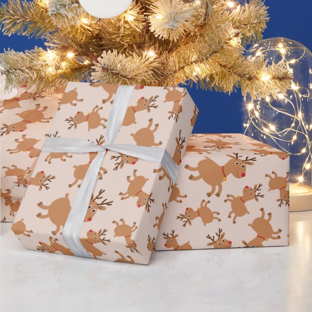 Cute renar med röda festive-halsdukar jul presentpapper (Helgdagar)