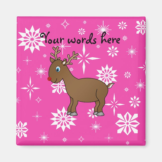 Cute renar, vit och rosa snöflingor magnet (Framsidan)