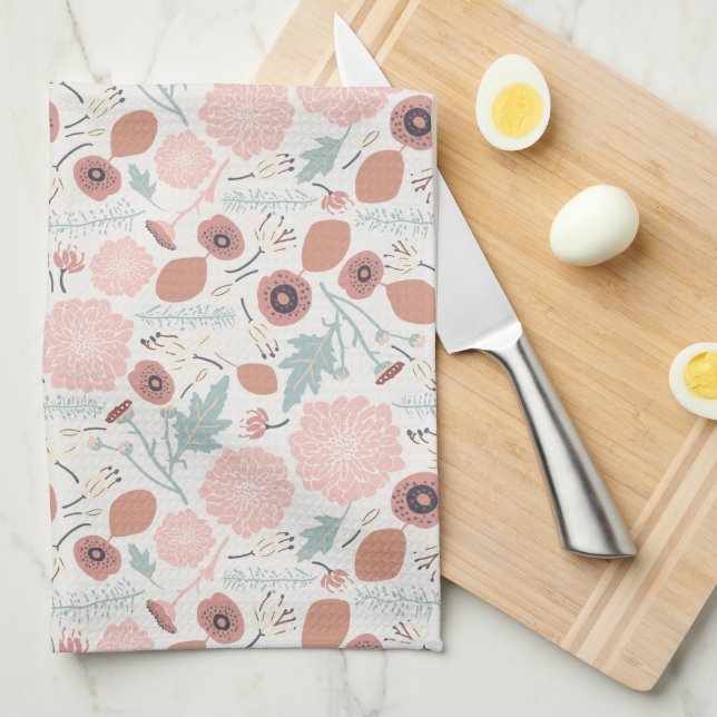 Cute Repeat Blommigt Rosa Cream Botanical Print Kökshandduk (Vikt i Fjärdedel)