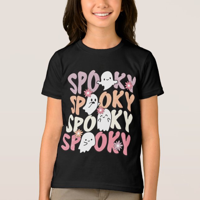 Cute Repeat Spooky Halloween Ghost Typography T Shirt (Framsida)