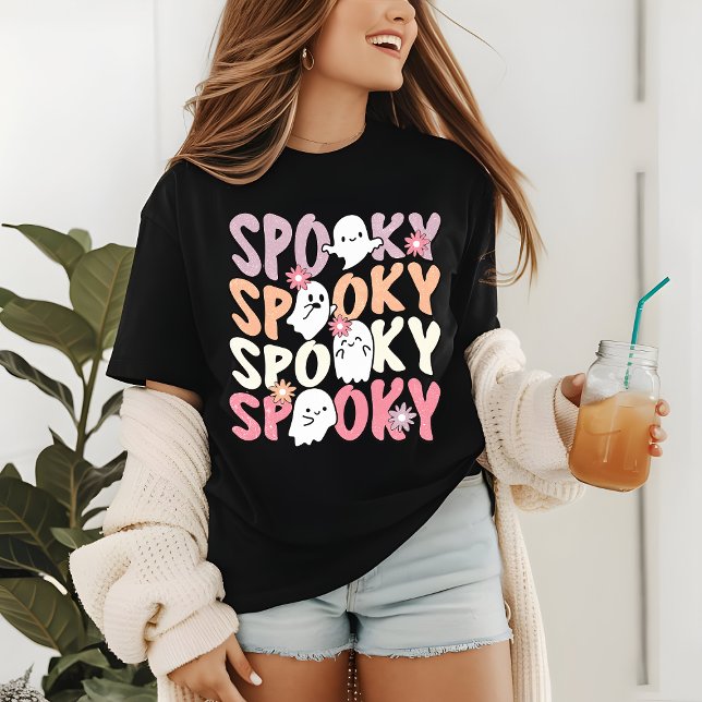 Cute Repeat Spooky Halloween Ghost Typography T Shirt (Skapare uppladdad)