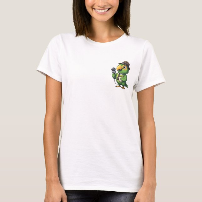 Cute Reporter Parrot Journalist Cartoon T Shirt (Framsida)