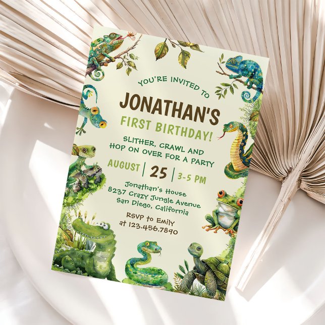 Cute Reptile-Barn-Födelsedagsfest Inbjudningar (Skapare uppladdad)