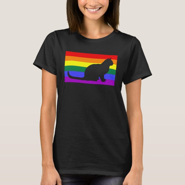 Cute Rescue Cat Love LGBTQ Gay Pride Flag Queer T Shirt (Framsida)