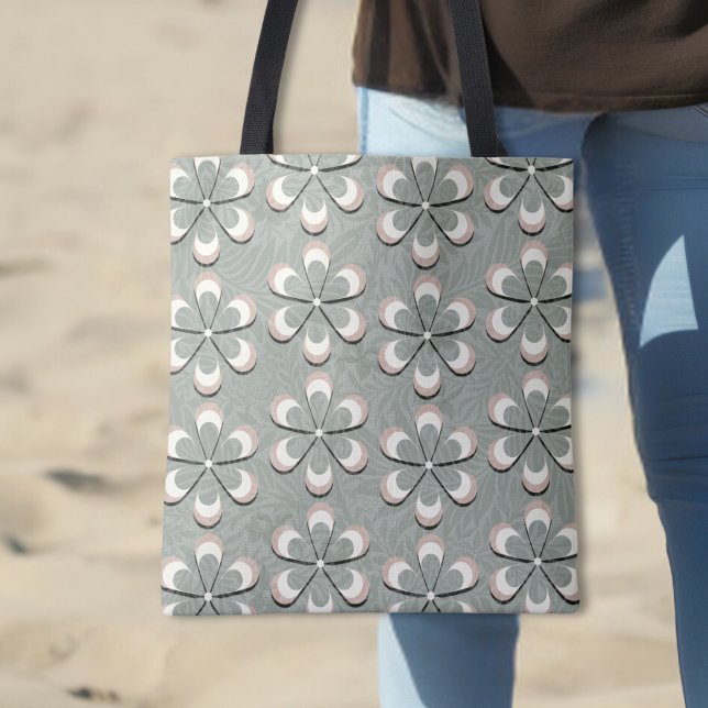 Cute Retro 70:s Flower Power Sage Grönt-White-Tan Tygkasse (Skapare uppladdad)